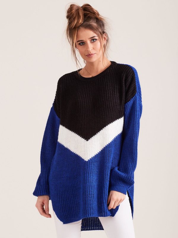 Wholesale Sweater oversize color block blue