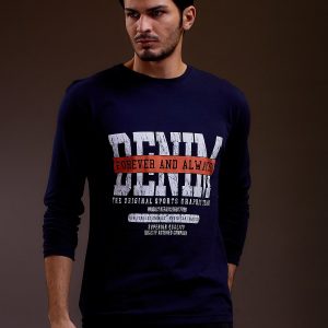 Wholesale Men's blouse with text print navy blue