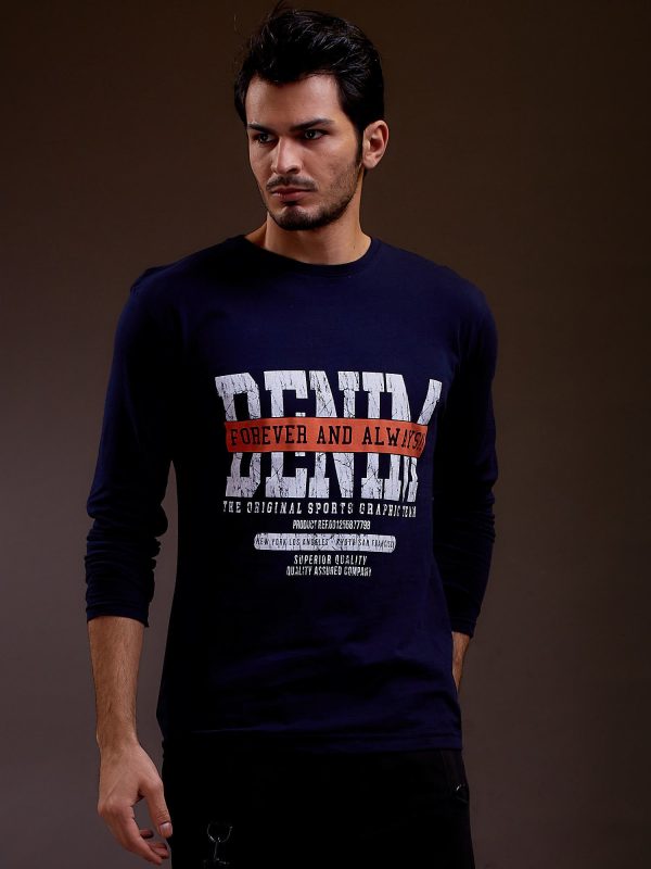 Wholesale Men's blouse with text print navy blue