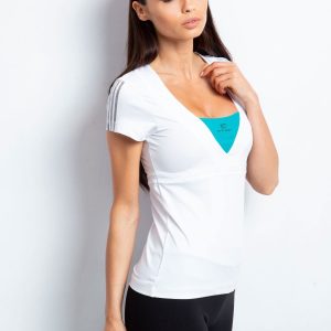 Wholesale T-shirt with a cut on the back white-green