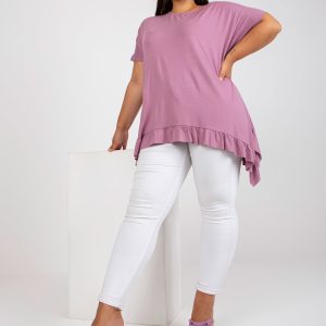 Wholesale Dirty Pink Loose Plus Size Blouse with Ruffle