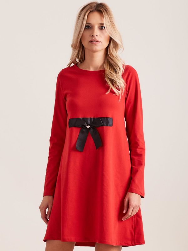 Wholesale Red cotton dress with bow