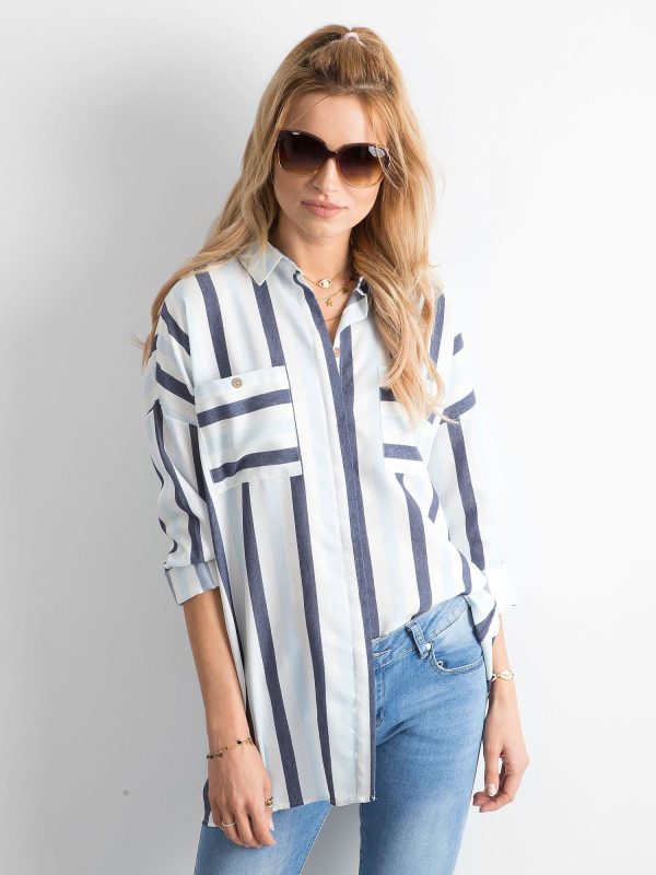 Wholesale Blue and white striped oversize shirt