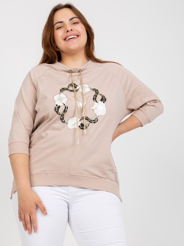 Wholesale Beige plus size cotton blouse with applique