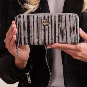 Wholesale Black Leather Zipper Striped Wallet