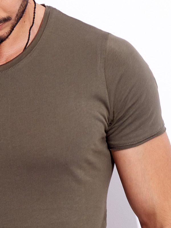 Wholesale Khaki Men's T-Shirt with Back Patch