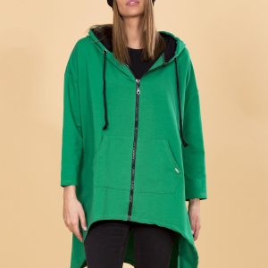 Wholesale Green Asymmetrical Sweatshirt with Hoodie