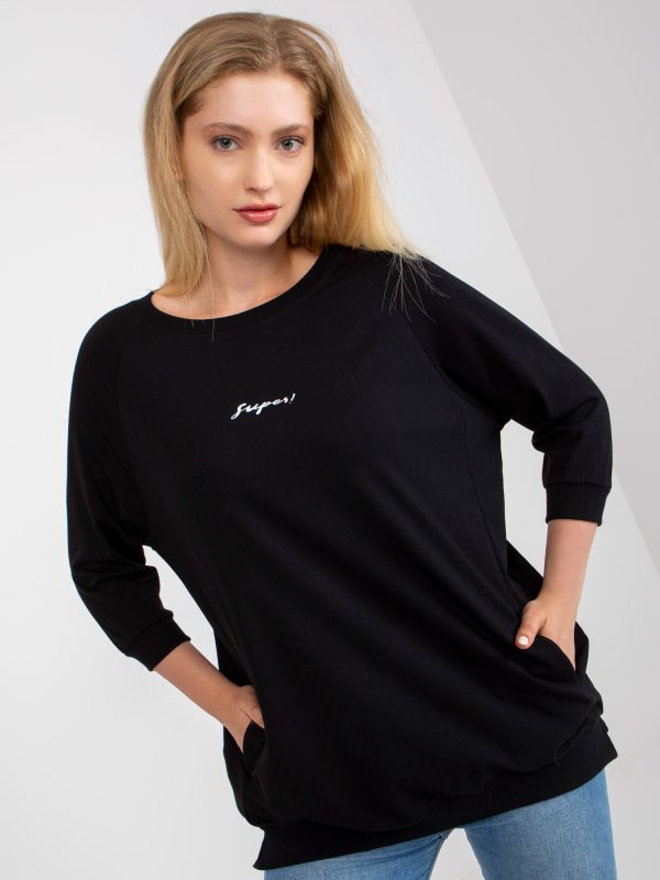 Wholesale Black Plus Size Cotton Blouse with Pockets