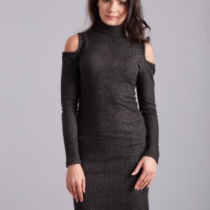 Wholesale Dark Grey Knitted Turtleneck Dress