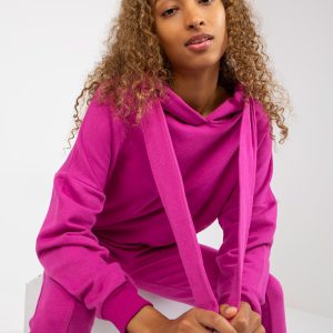 Wholesale Fuchsia two-piece sweatshirt set with hoodie