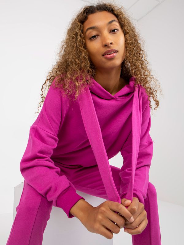 Wholesale Fuchsia two-piece sweatshirt set with hoodie