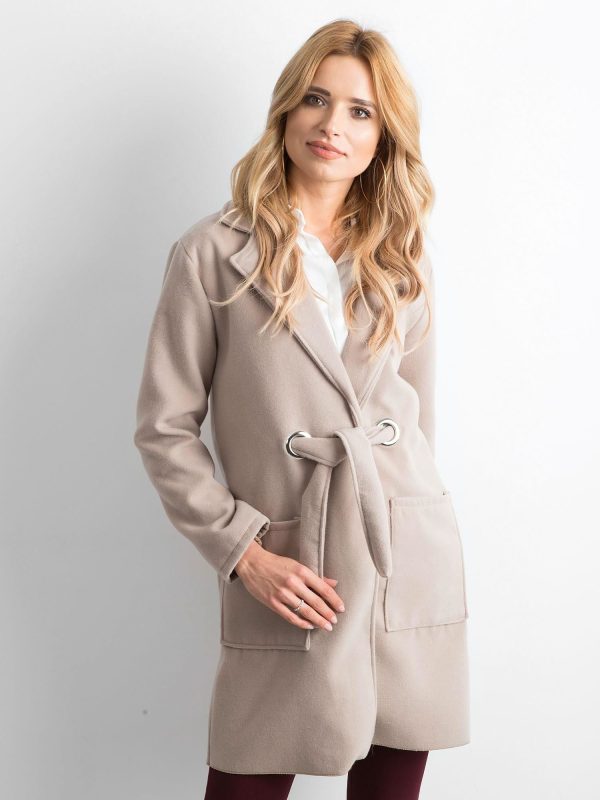 Wholesale Beige flausher coat with a belt