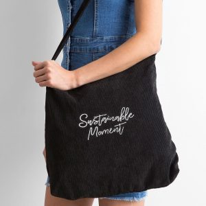 Wholesale Black corduroy bag with inscription