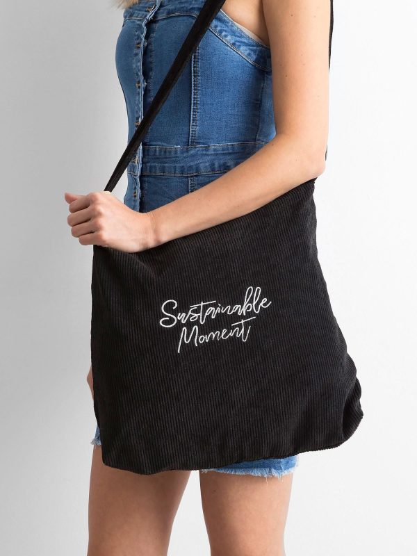 Wholesale Black corduroy bag with inscription