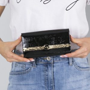 Wholesale Black and Gold Crocodile Pattern Leather Wallet