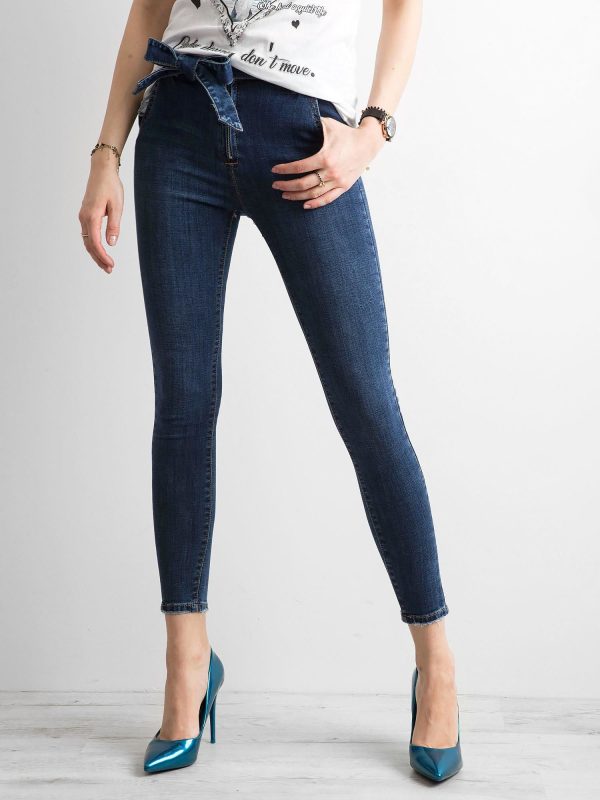 Wholesale Deep blue jeans with belt