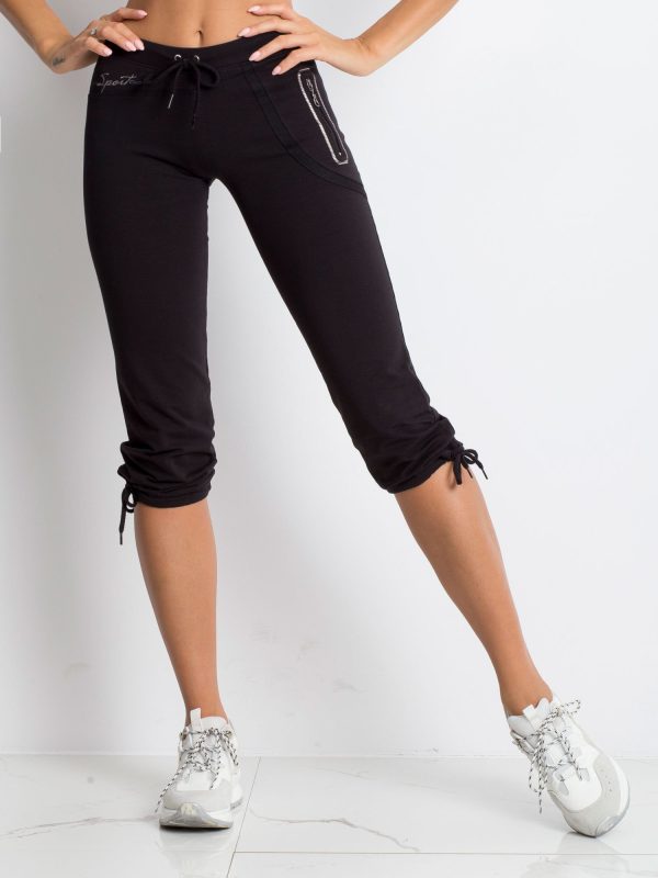 Wholesale Black capri sweatpants with side pocket