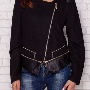 Wholesale Black biker jacket with gold zippers