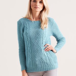 Wholesale Blue knitted sweater with braids