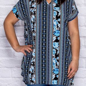 Wholesale Blue shirt blouse with ethnic motifs