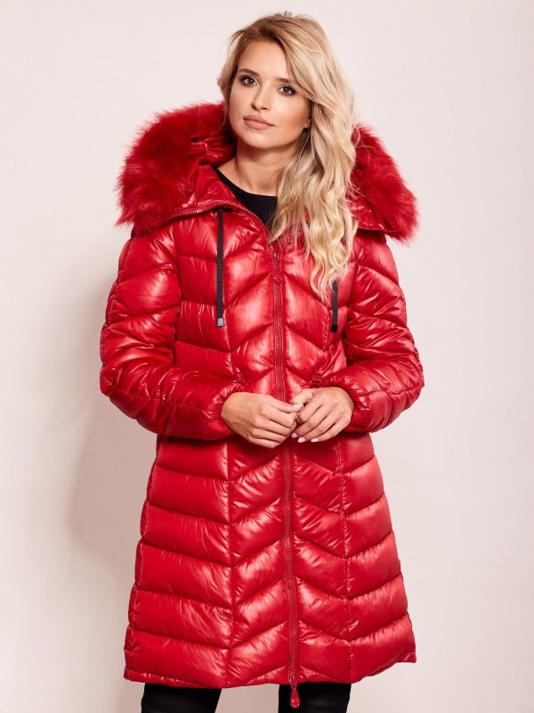 Wholesale Red quilted jacket for winter with hood