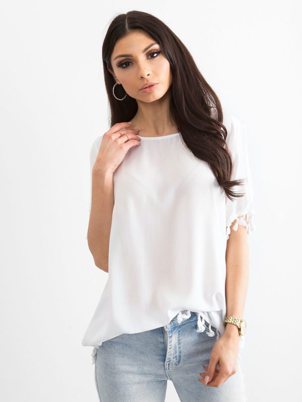 Wholesale Women's blouse with pomponics white