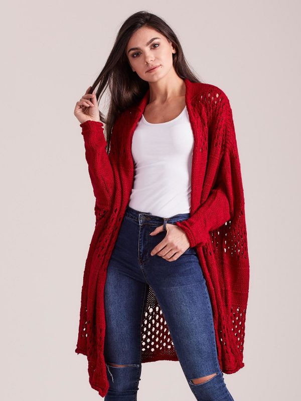 Wholesale Burgundy long openwork sweater