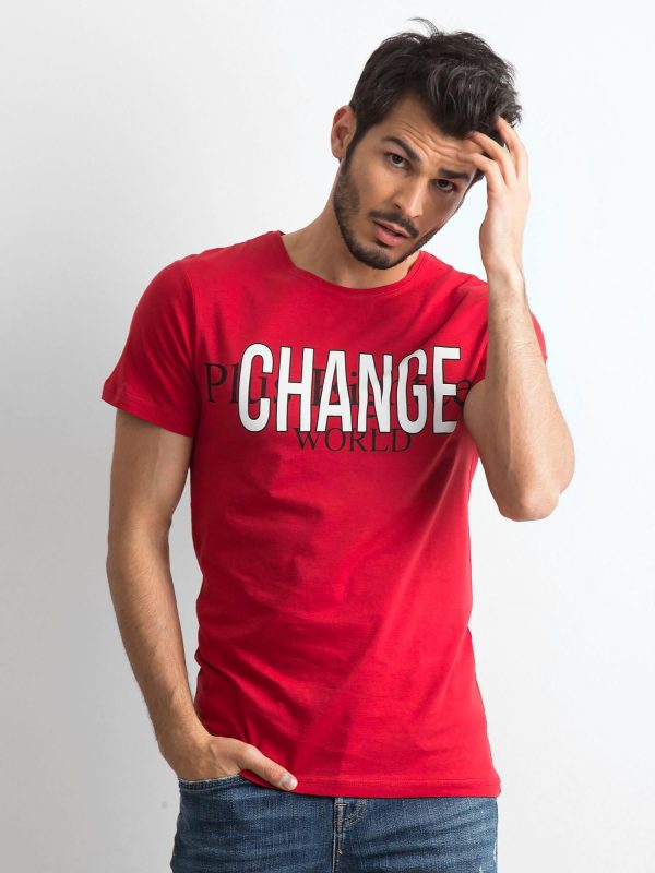 Wholesale Red Cotton Printed Men's T-Shirt