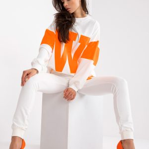 Wholesale White and orange cotton sweatshirt set