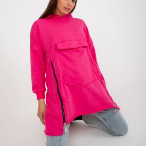 Wholesale Fluo pink cotton long sweatshirt