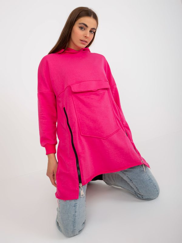 Wholesale Fluo pink cotton long sweatshirt