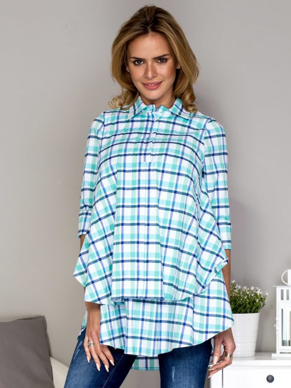 Wholesale Green tunic with a colorful check with oversize cut