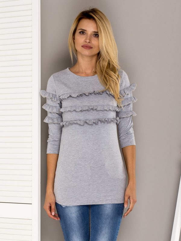 Wholesale Gray blouse with frills