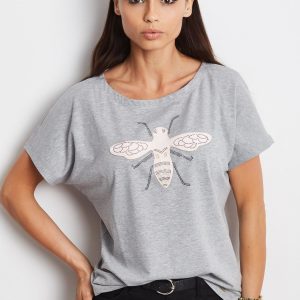 Wholesale Women's T-shirt with insect print grey