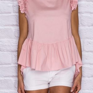 Wholesale Women's blouse with wide flounce at the bottom light pink