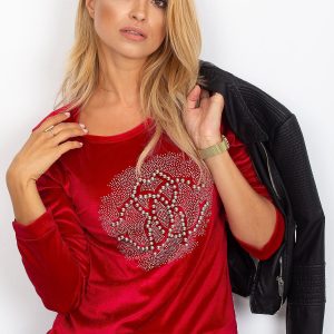 Wholesale Red velvet sweatshirt for women with applique