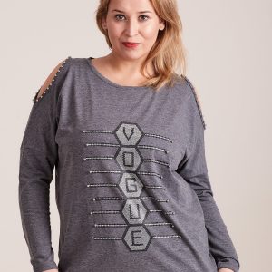 Wholesale Graphite cold shoulder blouse with PLUS SIZE applique