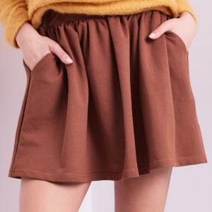 Wholesale Brown flared sweatshirt skirt with pockets