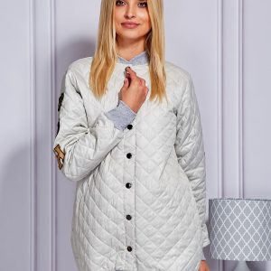 Wholesale Quilted bomber jacket with stripes light grey