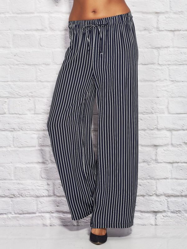 Wholesale Striped trousers with elastic waistband and binding navy blue