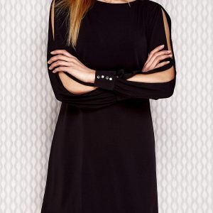 Wholesale Dress with slits on sleeves black