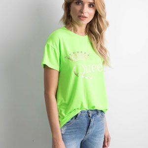 Wholesale Fluo green t-shirt with inscription and applique