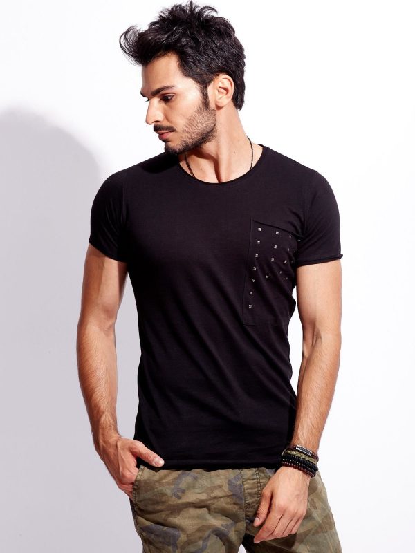 Wholesale Men's black t-shirt with studs