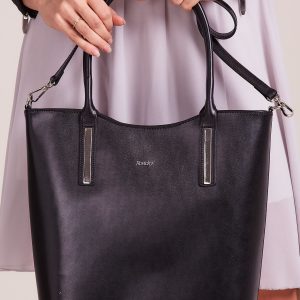 Wholesale Black Leather Handbag with Detachable Strap