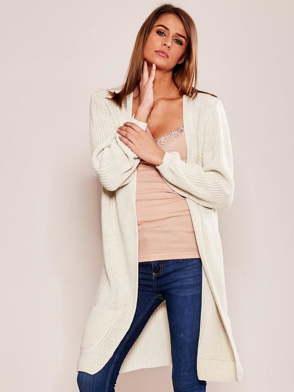 Wholesale Beige long knitted cardigan