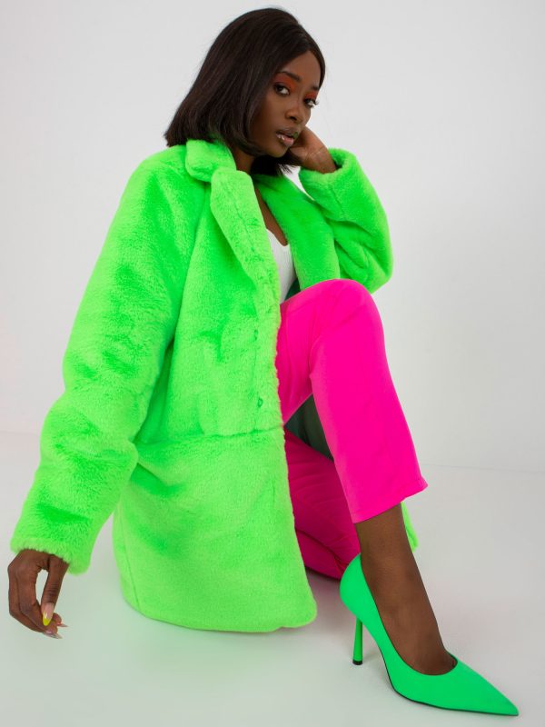 Wholesale Green fur coat with clasp