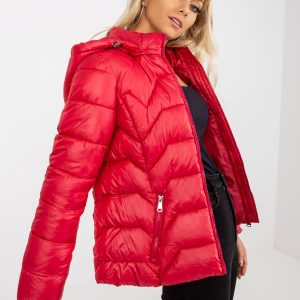 Wholesale Rote gesteppte Übergangsjacke mit abnehmbarer Kapuze