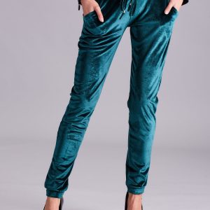 Wholesale Green velour trousers with stripes