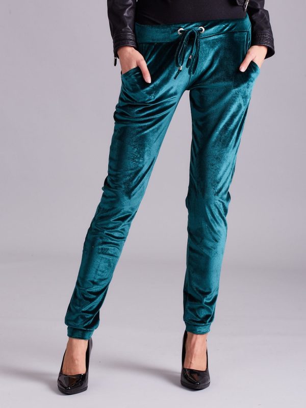 Wholesale Green velour trousers with stripes