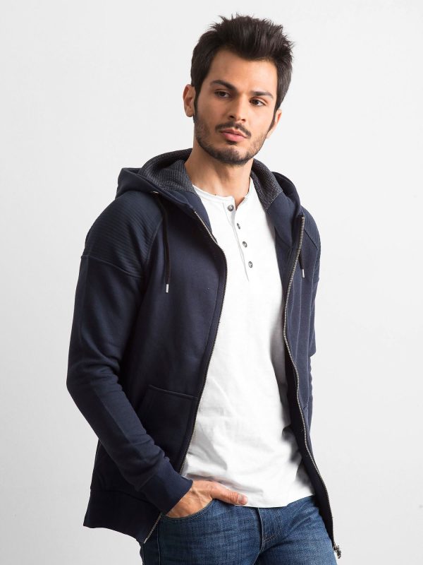 Wholesale Dark Navy Cotton Hooded Men's Sweatshirt